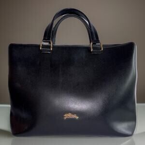 Longchamp Honore Black Leather Double Top Handle Gold Logo Quiet Luxury Bag